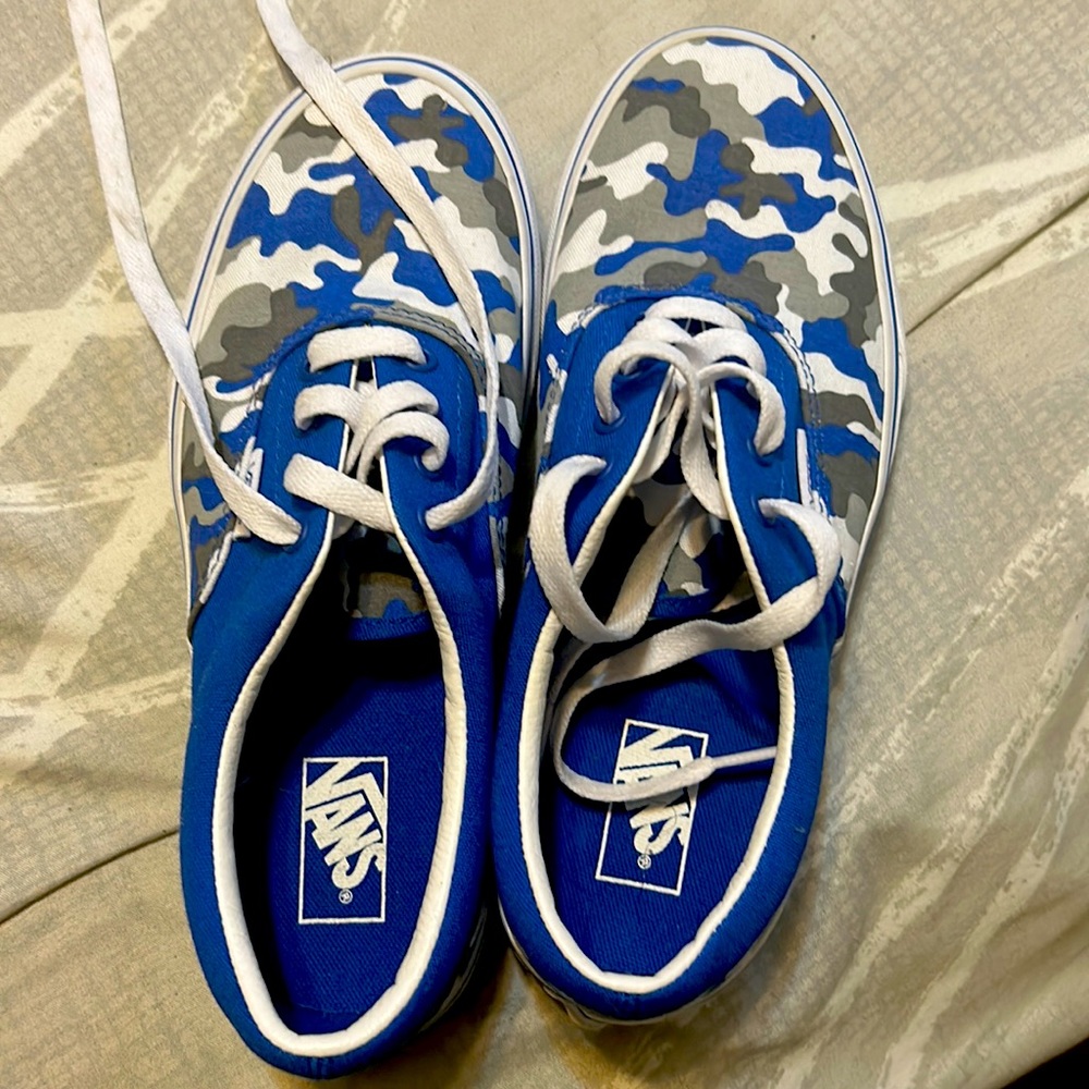 Youth size 4 1/2 blue camouflage Vans.
